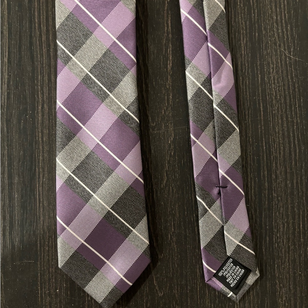 Perry Ellis Purple and Gray Plaid Tie